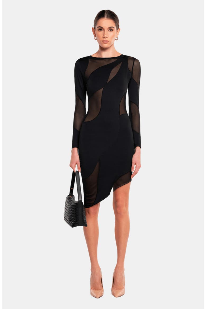 Spiral Long Sleeve Dress, Alternate, color, Black