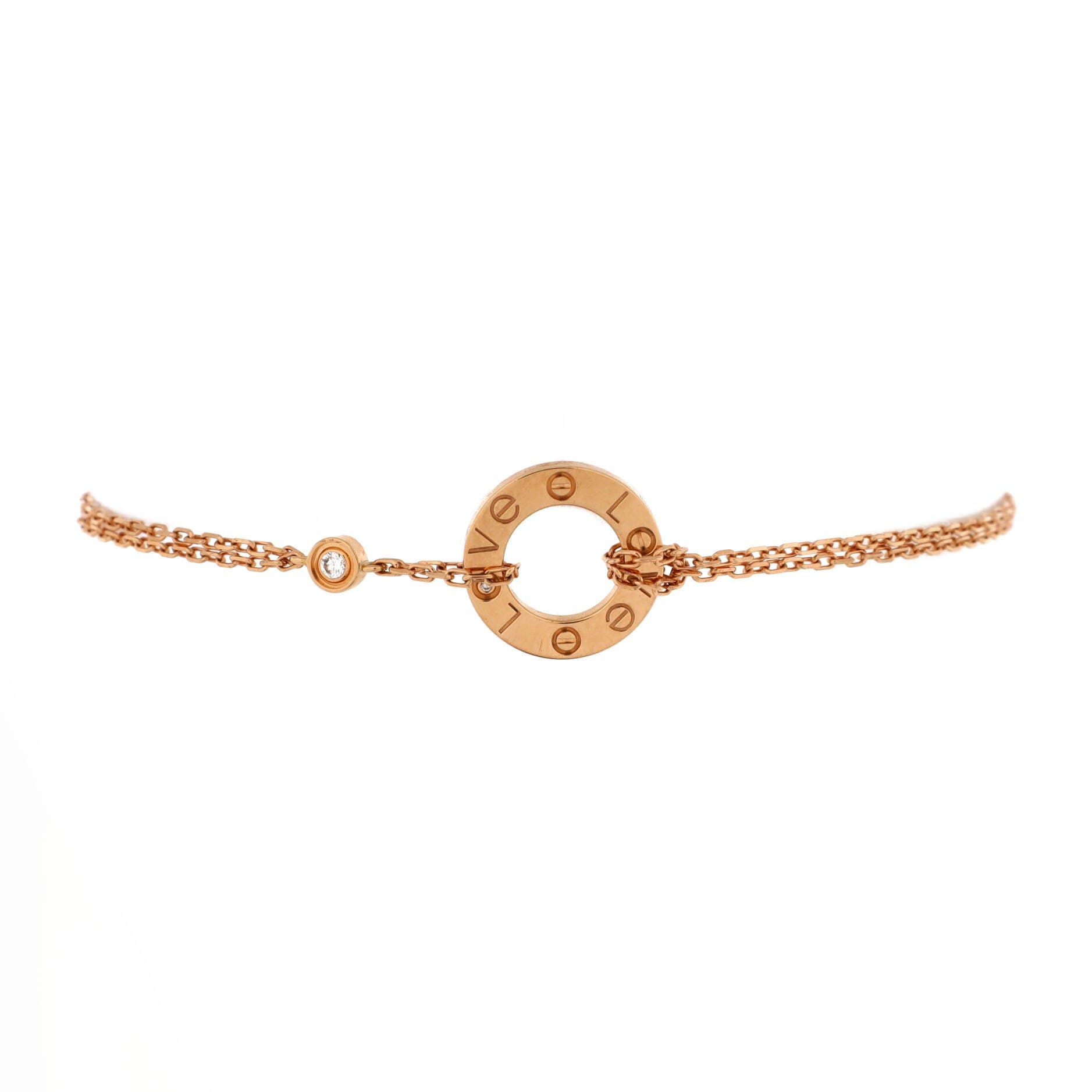 2 Diamonds Love Bracelet 18K Rose Gold with Diamonds, Main, color, Metallic Gold