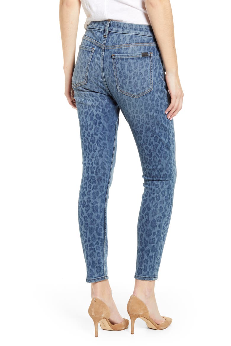 JEN7 High Waist Ankle Skinny Jeans, Alternate, color, INDIGO LEOPARD