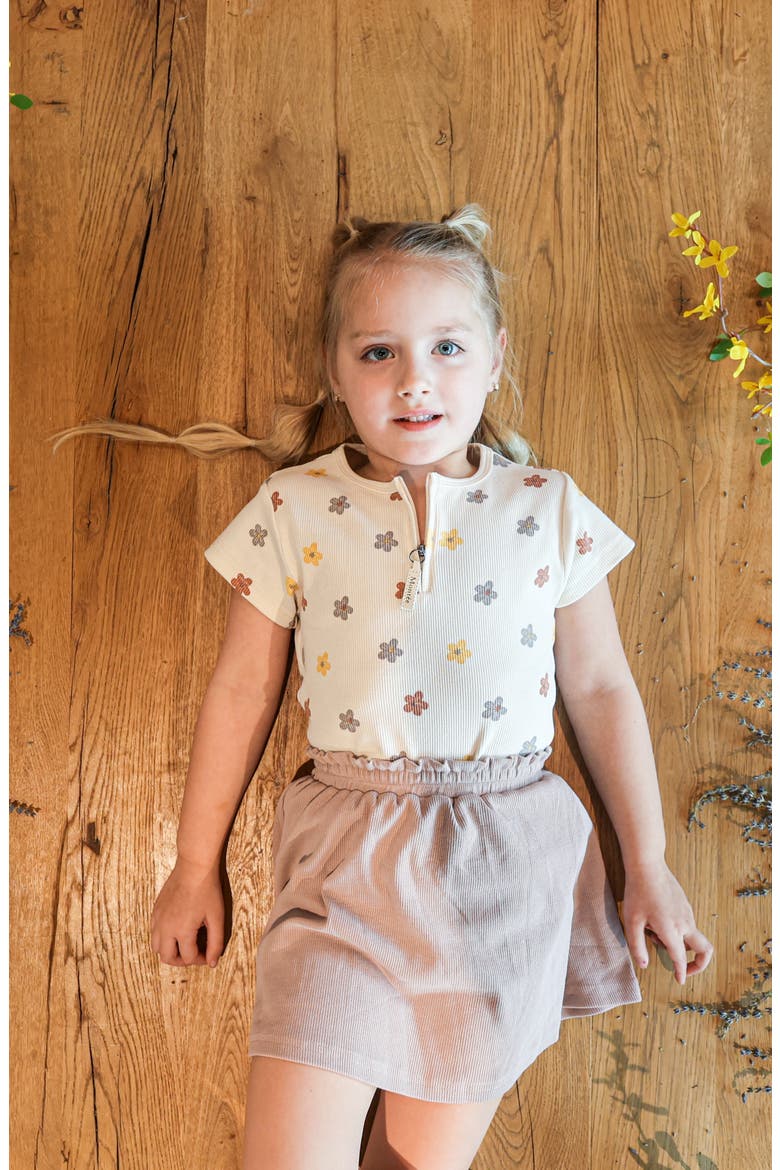 Kids' Floral Ribbed Top, Alternate, color, BEIGE