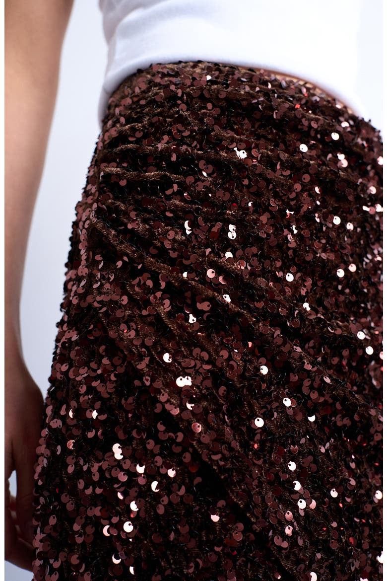 Sequin Velvet Miniskirt, Alternate, color, BROWN