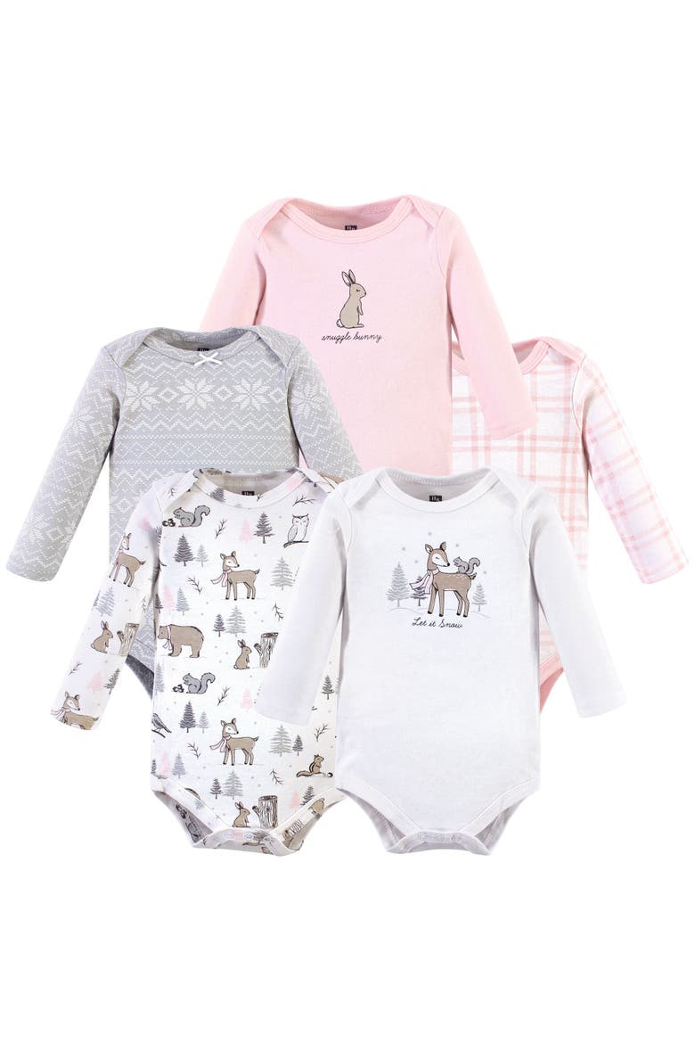 Everyday Long-Sleeve Cotton Bodysuits Bundle of 5, Main, color, Winter Forest