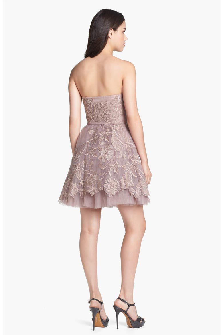 Embroidered Tulle Fit & Flare Dress, Alternate, color, ROSE GOLD