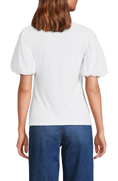 Lands' End Drapey Rib Puff Sleeve Scoop Neck Top In White