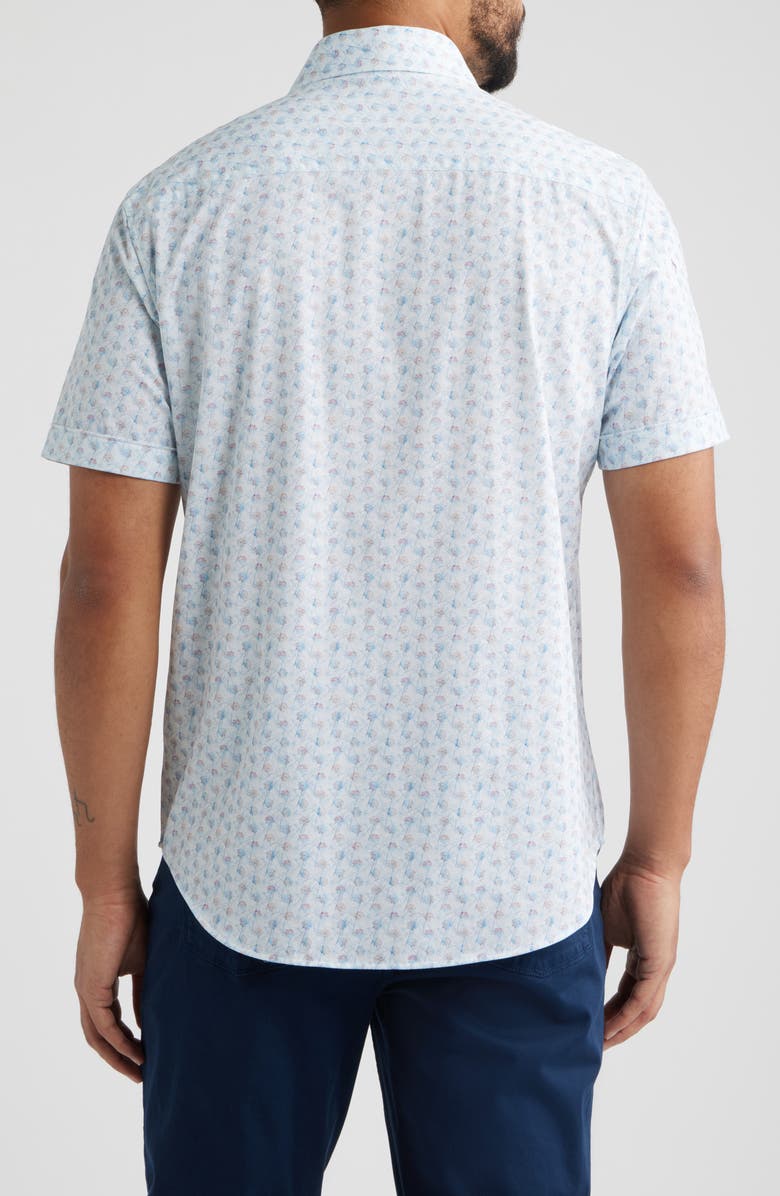 Bugatchi Miles OoohCotton<sup>®</sup> Floral Short Sleeve Button-Up Shirt, Alternate, color, Vista Blue