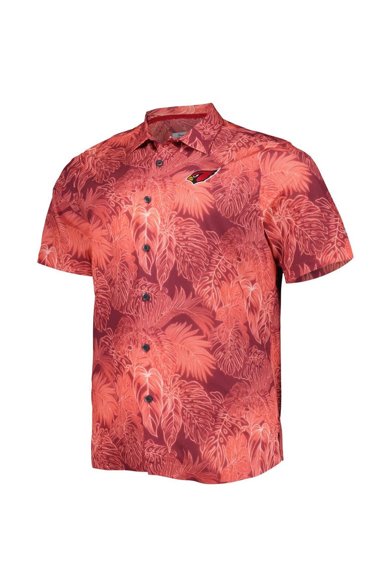 Men's Tommy Bahama Cardinal Arizona Cardinals Big & Tall Bahama Coast Luminescent Fronds Camp IslandZone Button-Up Shirt, Alternate, color, Red