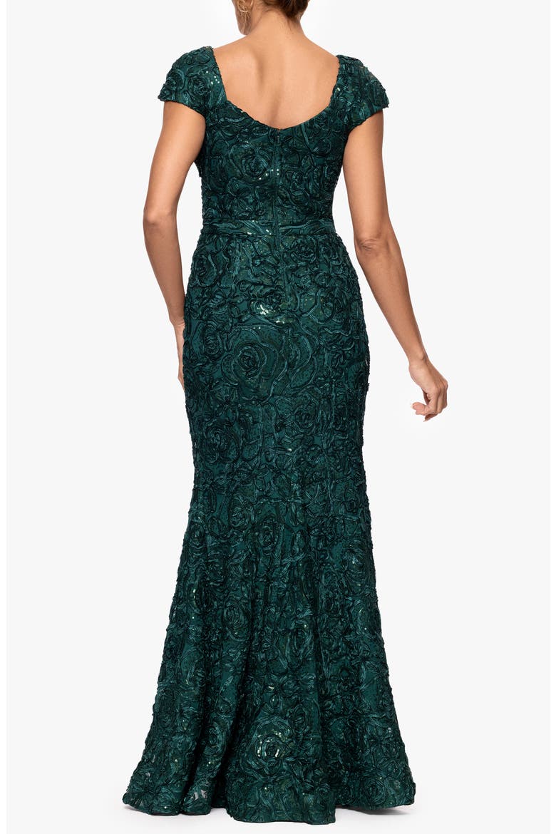 Asymmetric Neck Sequin Floral Mermaid Gown, Alternate, color, HUNTER