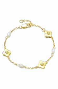 Adornia 14K Gold Plated Freshwater Pearl & Flower Station Chain Bracelet