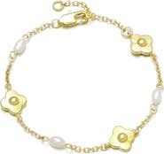 Adornia 14K Gold Plated Freshwater Pearl & Flower Station Chain Bracelet
