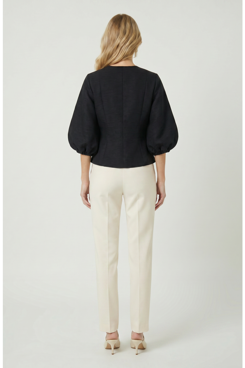 Embellished Puff Sleeve Button Jacket, Alternate, color, Black