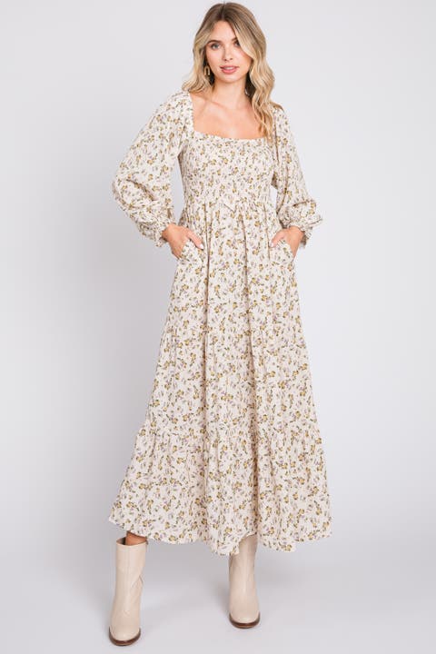 Floral Smocked Long Sleeve Maxi Dress