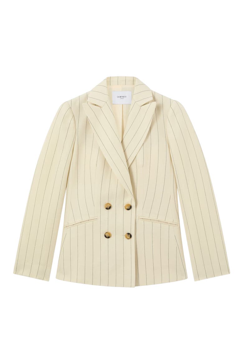 Amore Pinstripe Linen Blend Double Breasted Blazer, Alternate, color, CREAM