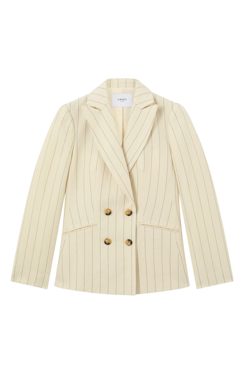 LK Bennett Amore Pinstripe Linen Blend Double Breasted Blazer, Alternate, color, Cream