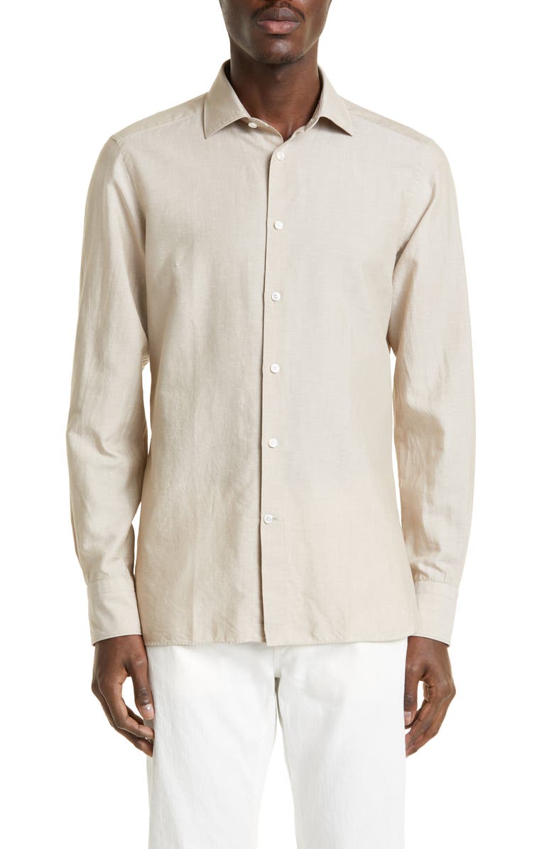 ZEGNA Crossover Cotton, Linen & Silk Button-Up Shirt, Main, color, 