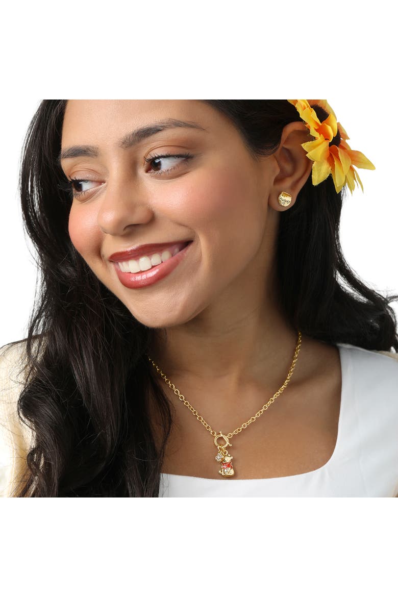 Winnie the Pooh Charm Necklace for Women, 18k Gold Flash Plate, 18"+2", Alternate, color, Metallic Gold