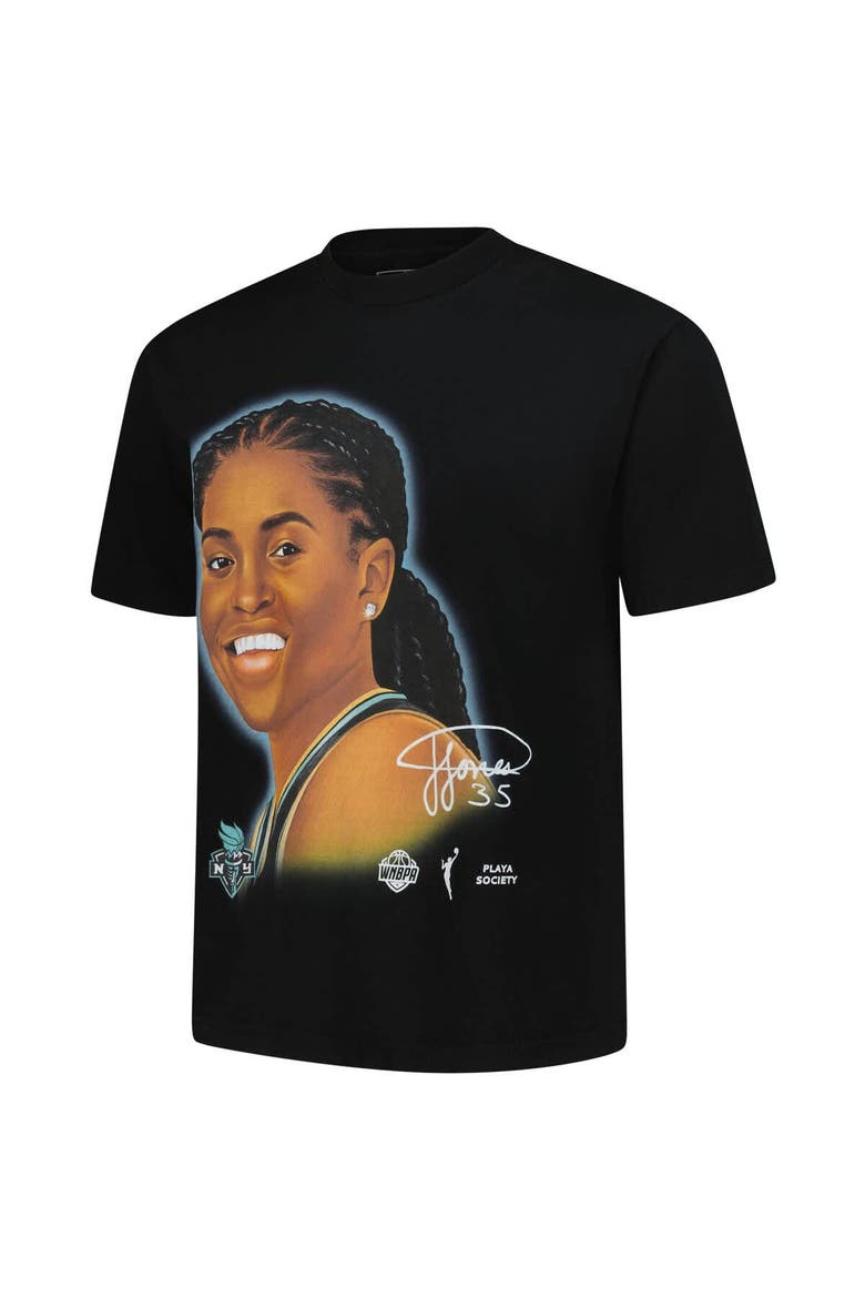 Unisex Playa Society Jonquel Jones Black New York Liberty Sketch T-Shirt, Alternate, color, Black
