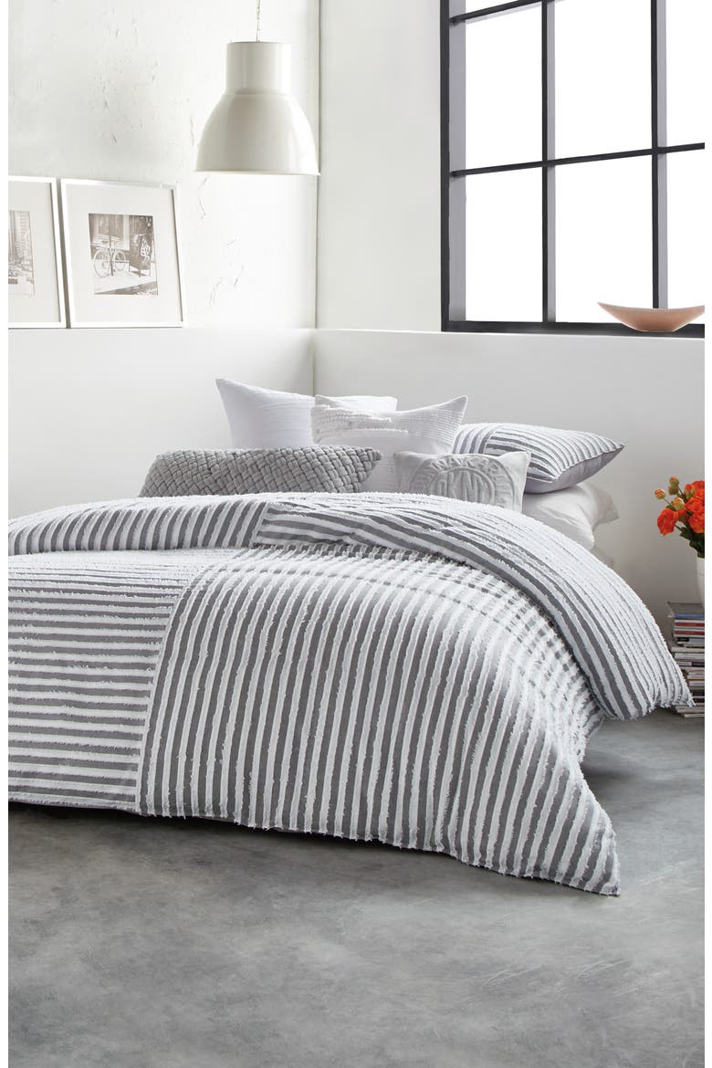 Clipped Square Cotton Comforter & Sham Set, Main, color, GREY