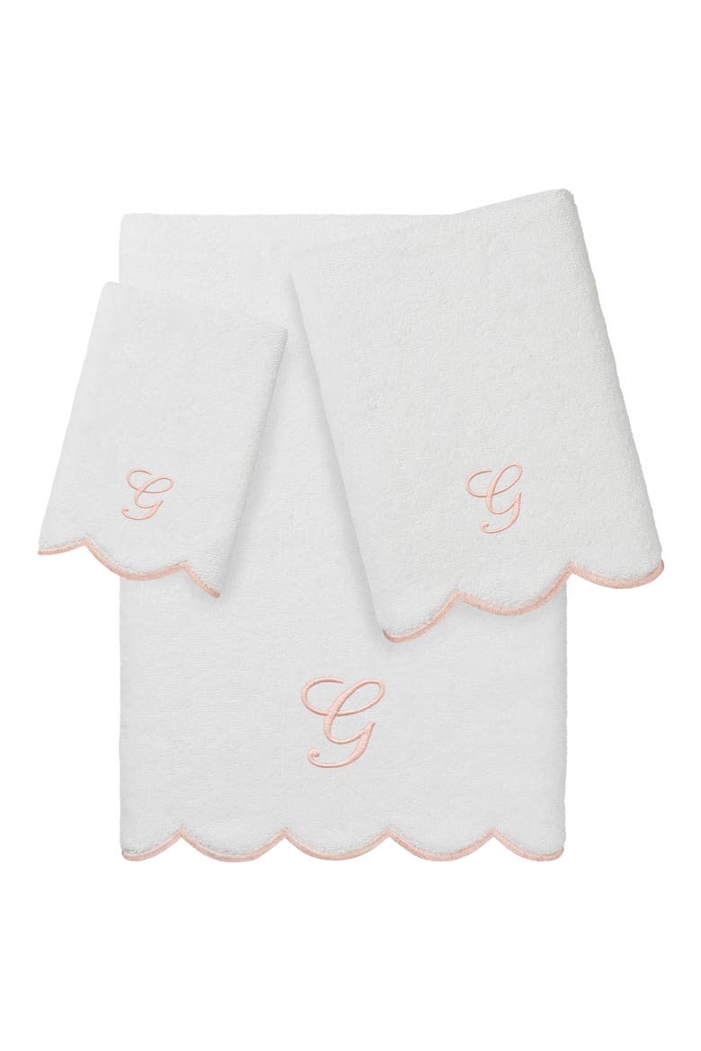 Scalloped 3-Piece Personalized Towel Set, Main, color, WHITE/ PINK G