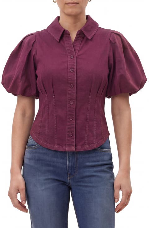 Corset Seam Puff Sleeve Shirt