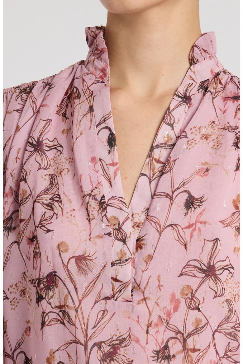 Chelsea Long Sleeve Ruffle Neck Blouse in Printed Georgette, Alternate, color, Sweet Pink