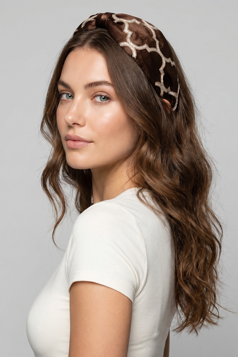Mocha Geo Chic Headband, Alternate, color, Brown