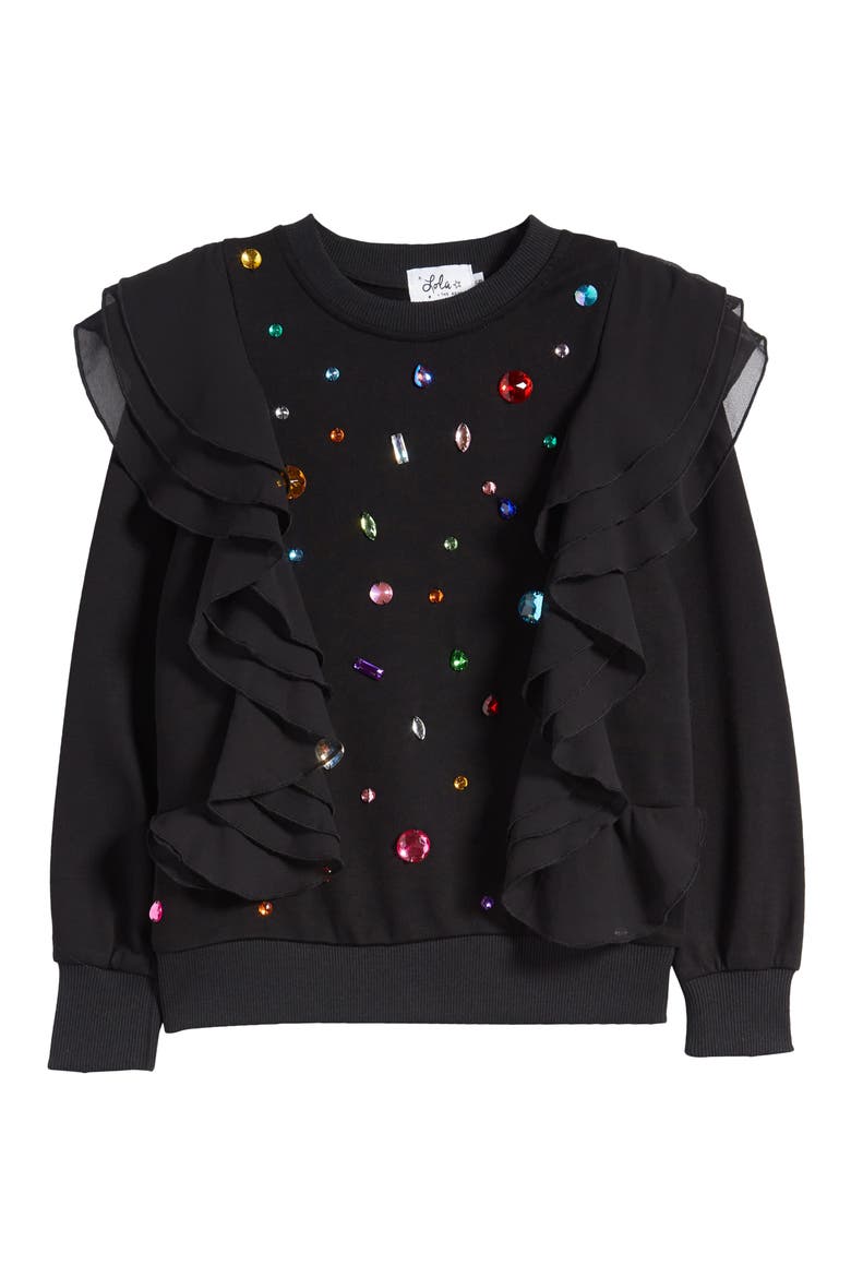 Ruffle Rainbow Gem Shirt, Main, color, BLACK