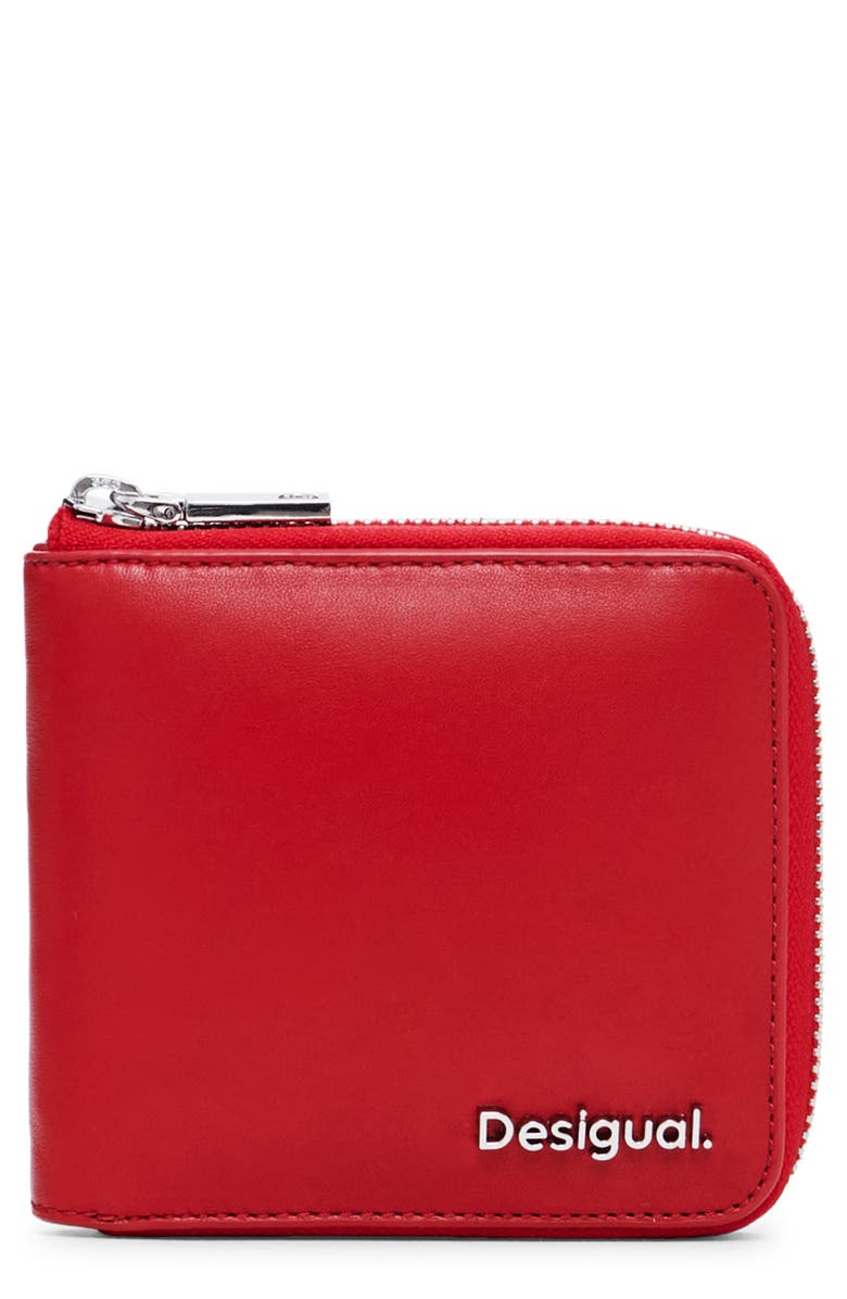 Desigual Medium Leather Wallet, Main, color, Red