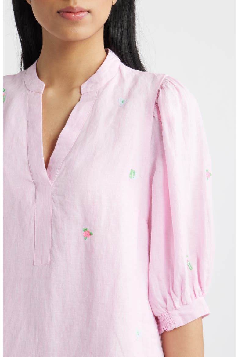 Mialeigh Embroidered Linen Shift Dress, Alternate, color, PINK DERBY DITSY