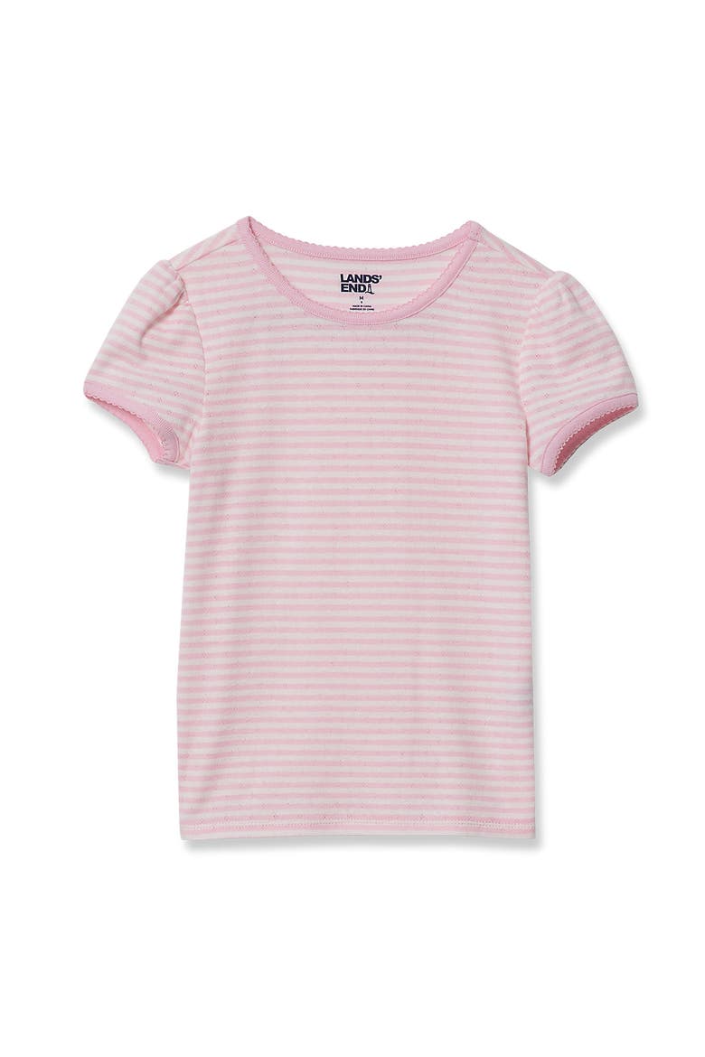 Girls Short Sleeve Pointelle Knit Tee, Main, color, Rose Shadow/White Stripe