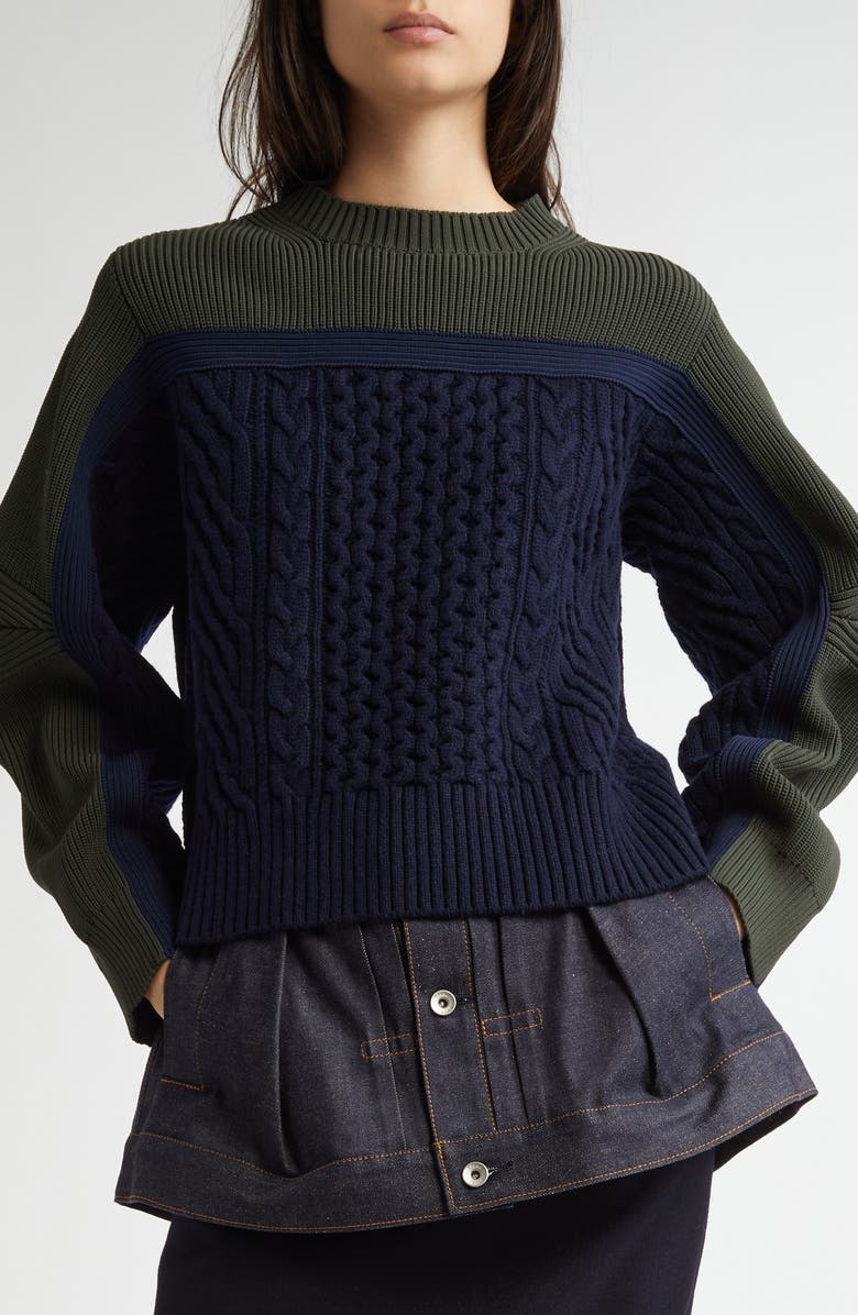Sacai Cable Knit Sweater, Alternate, color, 