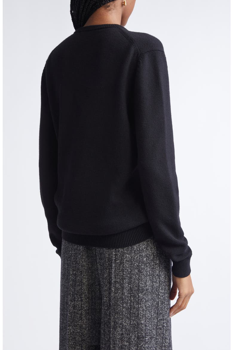 Floral Brooch Virgin Wool V-Neck Sweater, Alternate, color, N0000 NERO