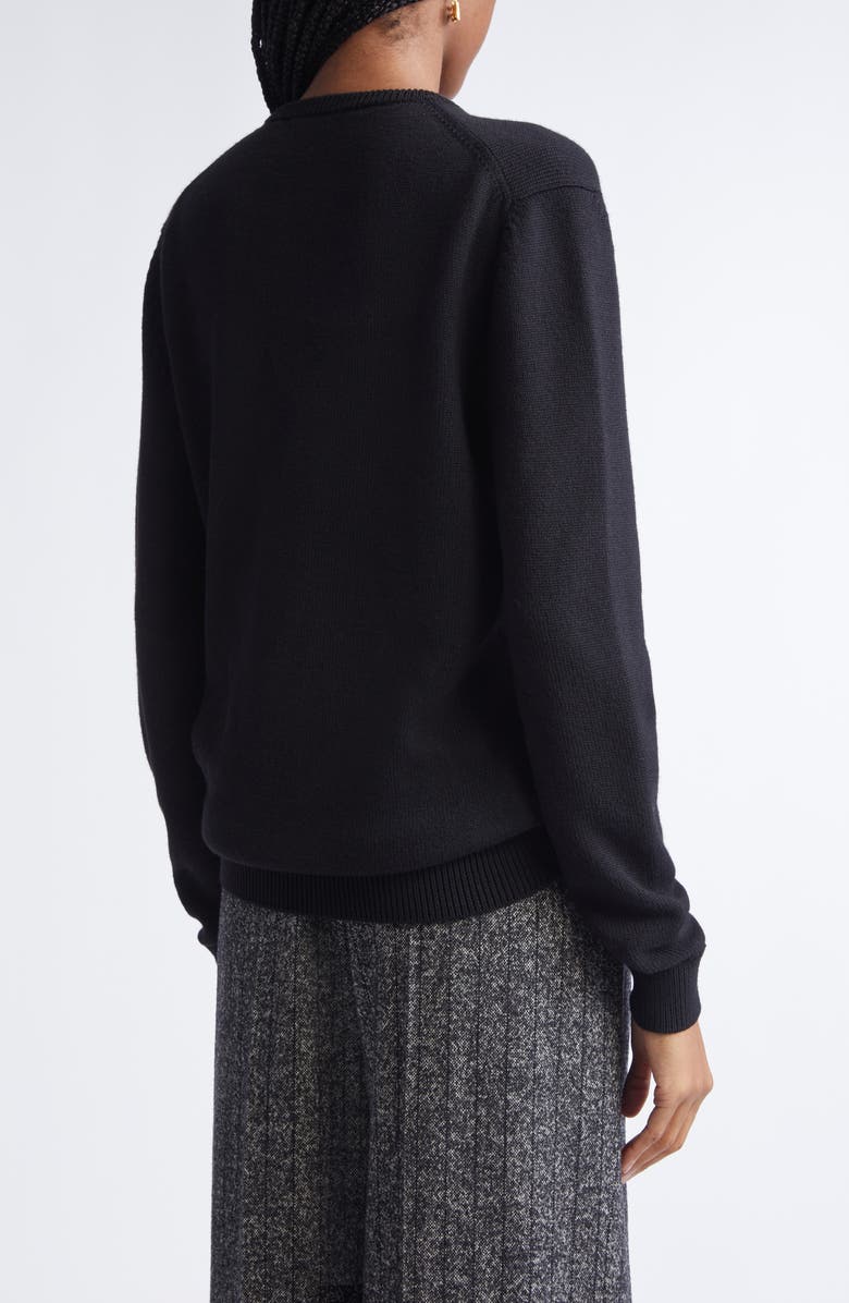 Dolce&Gabbana Floral Brooch Virgin Wool V-Neck Sweater, Alternate, color, N0000 Nero