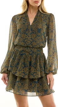 Socialite Printed Long Sleeve Chiffon Minidress