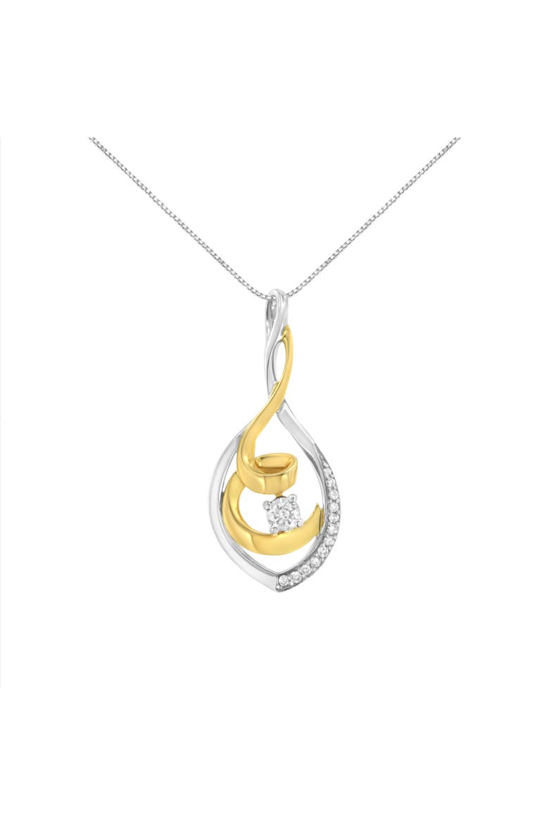 10K Two-Tone Yellow & White Gold 1/4 Cttw Diamond Spiral Link Pendant Necklace, Main, color, Yellow