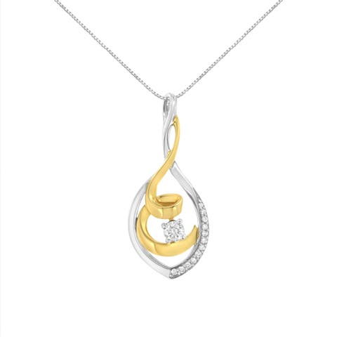 10K Two-Tone Yellow & White Gold 1/4 Cttw Diamond Spiral Link Pendant Necklace