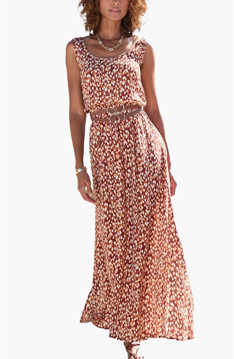 LASCANA Women's Print Tank Maxi Dress, Main, color, Brown Ivory
