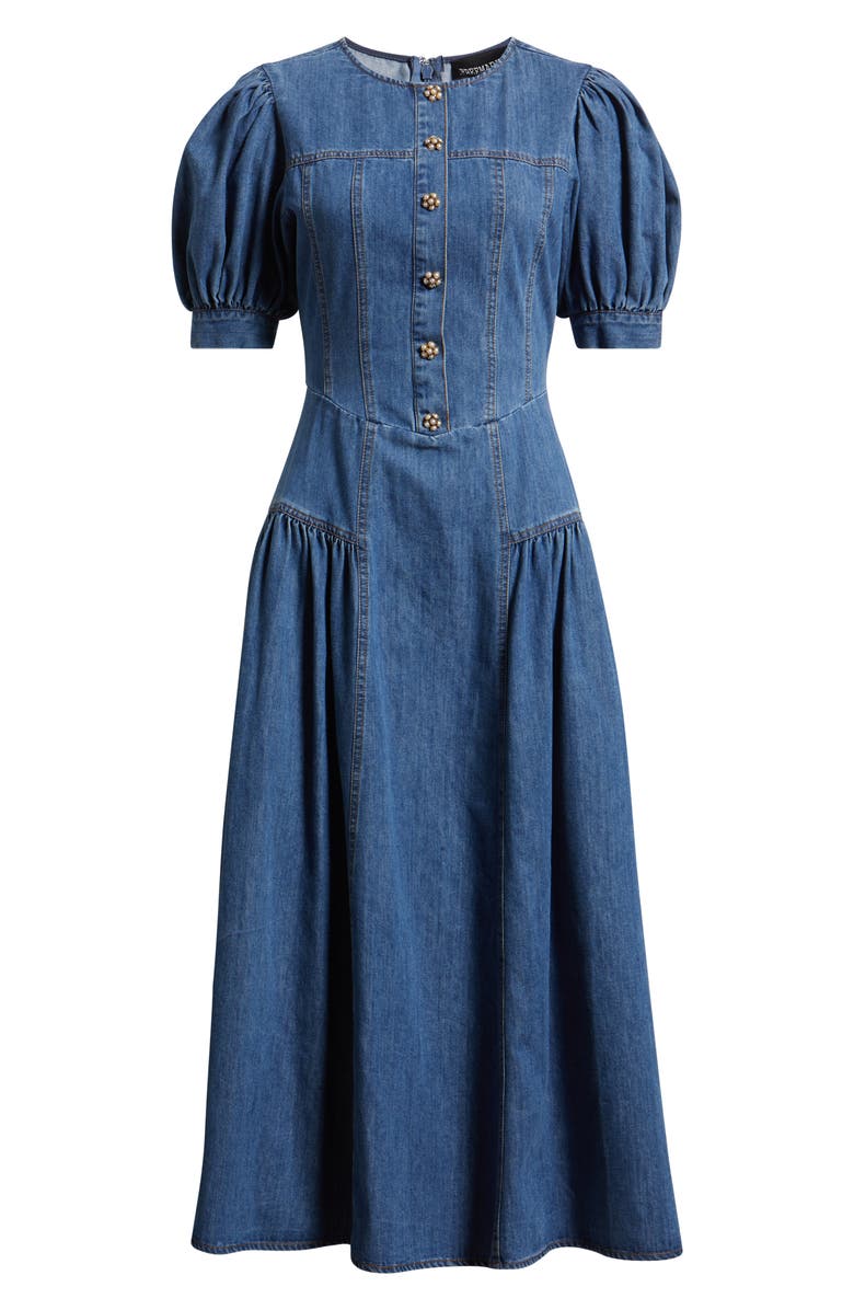 FREEMARKET Cotton Blend Puff Sleeve Denim Midi Dress, Alternate, color, Denim