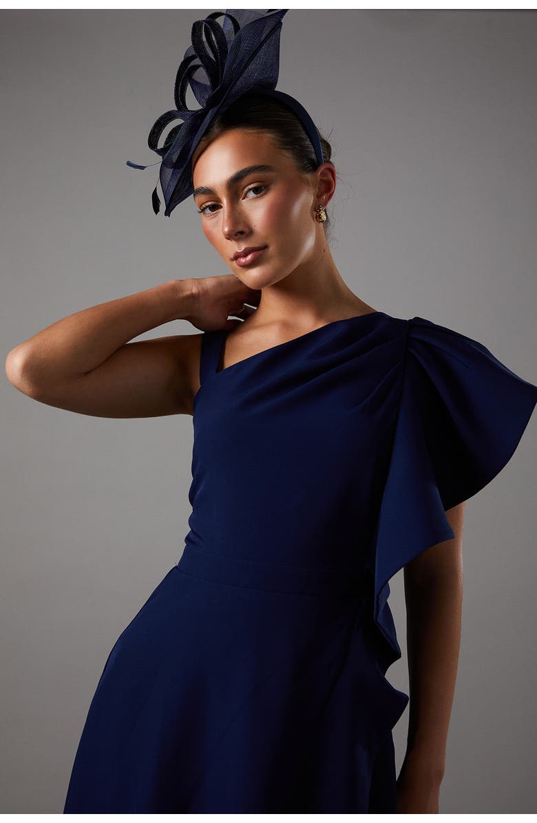 Coast One Shoulder Crepe Ruffle Midi Dress, Alternate, color, Navy