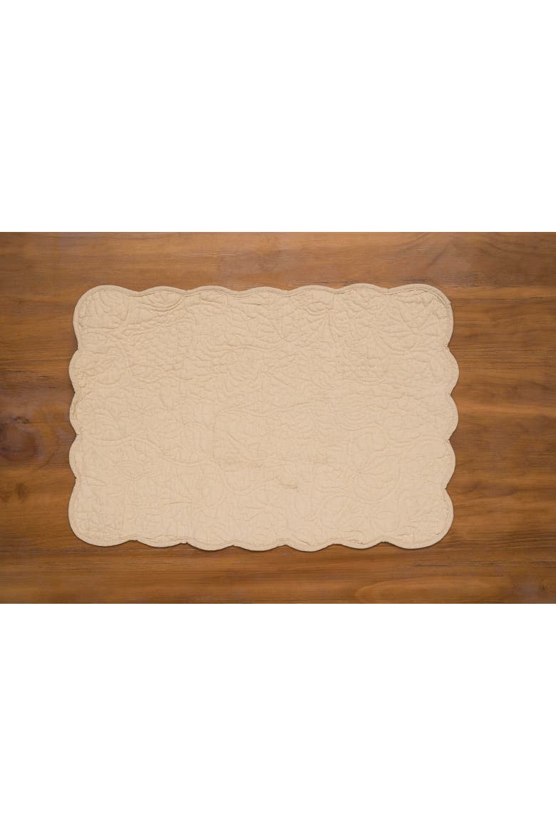 Christiana Khaki Reversible Machine Washable Scallop Quilt Placemats Set of 6, Alternate, color, Beige