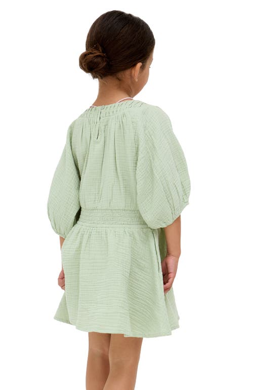 Raffya Kids Soipoi Ruched V-neck Dress In Green