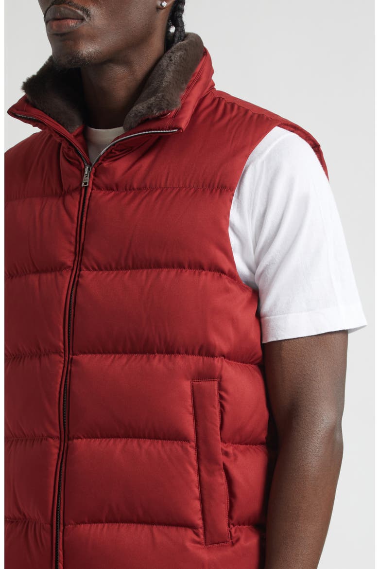 Faux Fur Trim Down Puffer Vest, Alternate, color, BORDEAUX RED