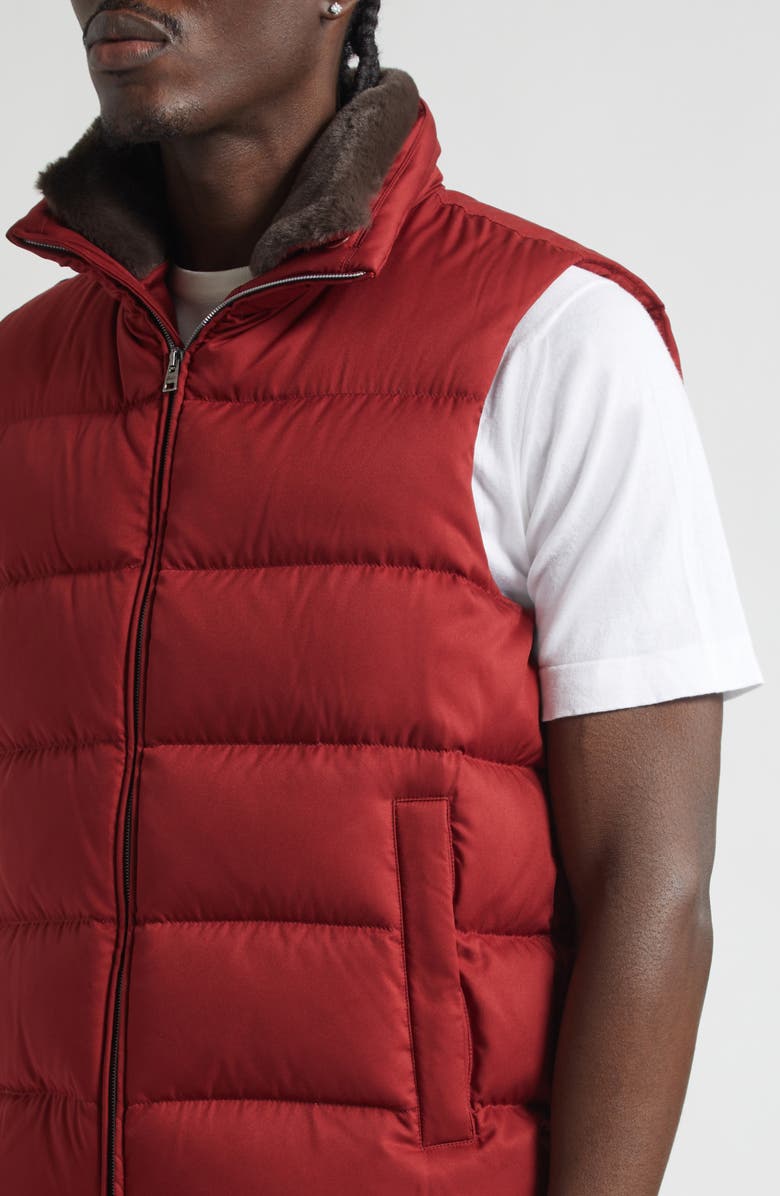 Herno Faux Fur Trim Down Puffer Vest, Alternate, color, Bordeaux Red