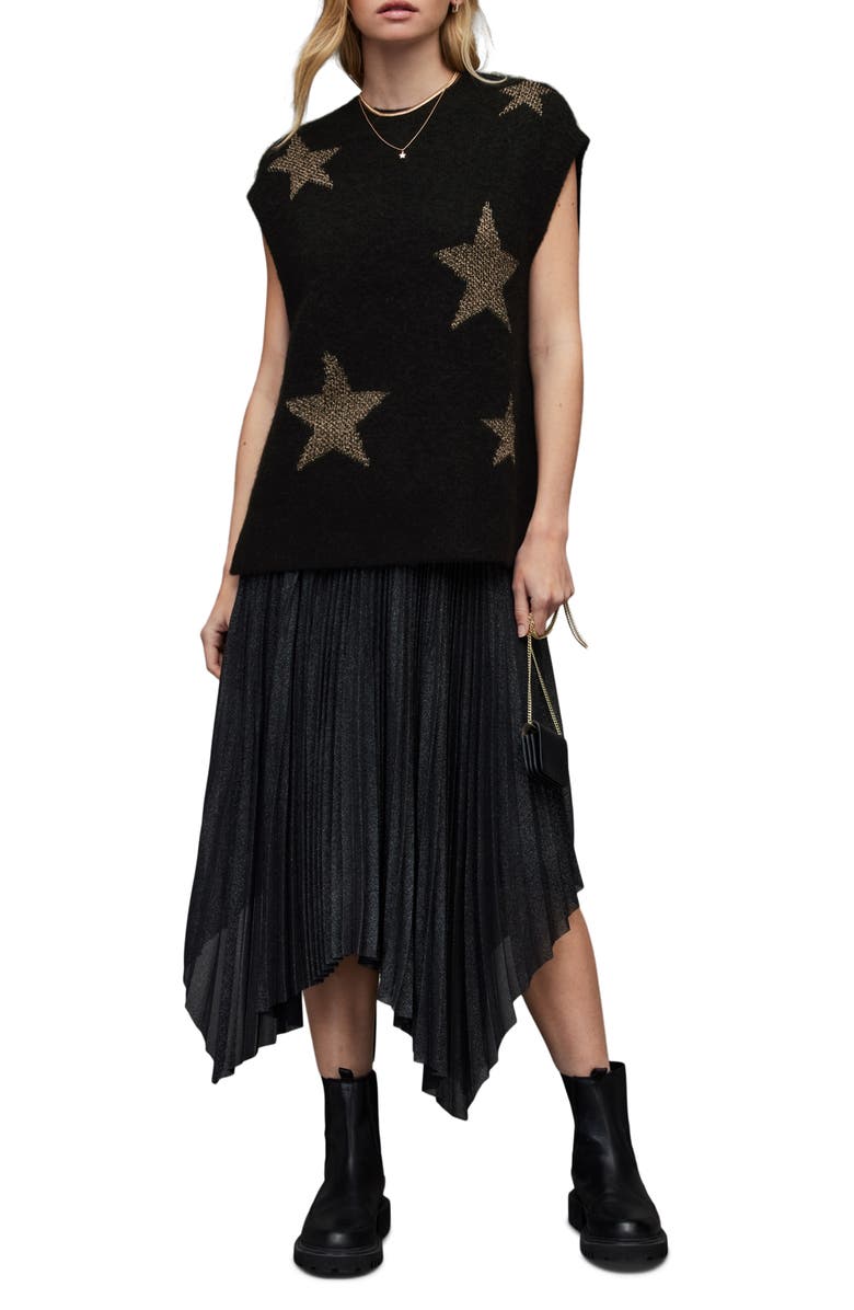AllSaints Metallic Intarsia Star Wool & Alpaca Blend Sweater, Alternate, color,