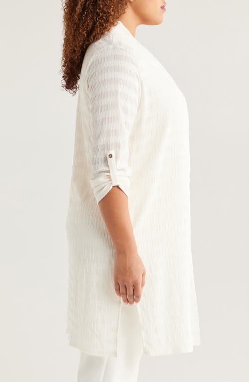 ANNE KLEIN ANNE KLEIN SHEER STRIPE OPEN FRONT LONGLINE CARDIGAN 