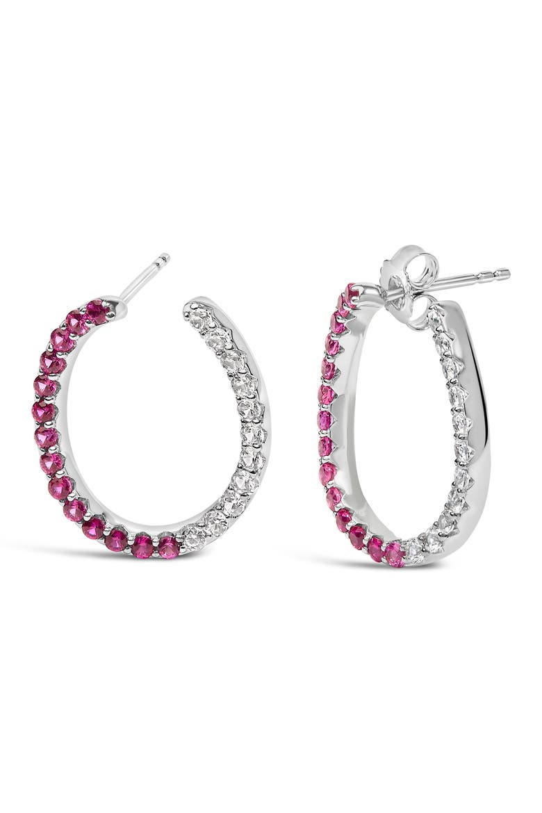 Sterling Silver Lab Created Ruby and White Sapphire Hoop Earrings, Alternate, color, Silver