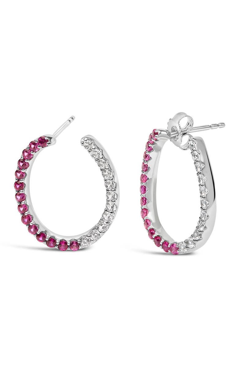 Haus of Brilliance Sterling Silver Lab Created Ruby and White Sapphire Hoop Earrings, Alternate, color, Silver