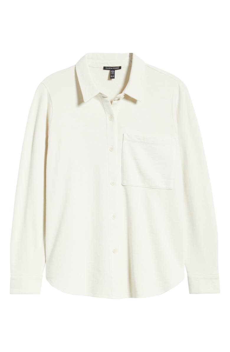 Eileen Fisher Classic Collar Organic Cotton French Terry Button-Up Shirt, Alternate, color, Bone