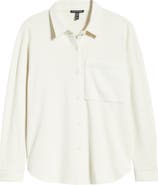 Eileen Fisher Classic Collar Organic Cotton French Terry Button-Up Shirt