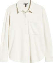 Eileen Fisher Classic Collar Organic Cotton French Terry Button-Up Shirt