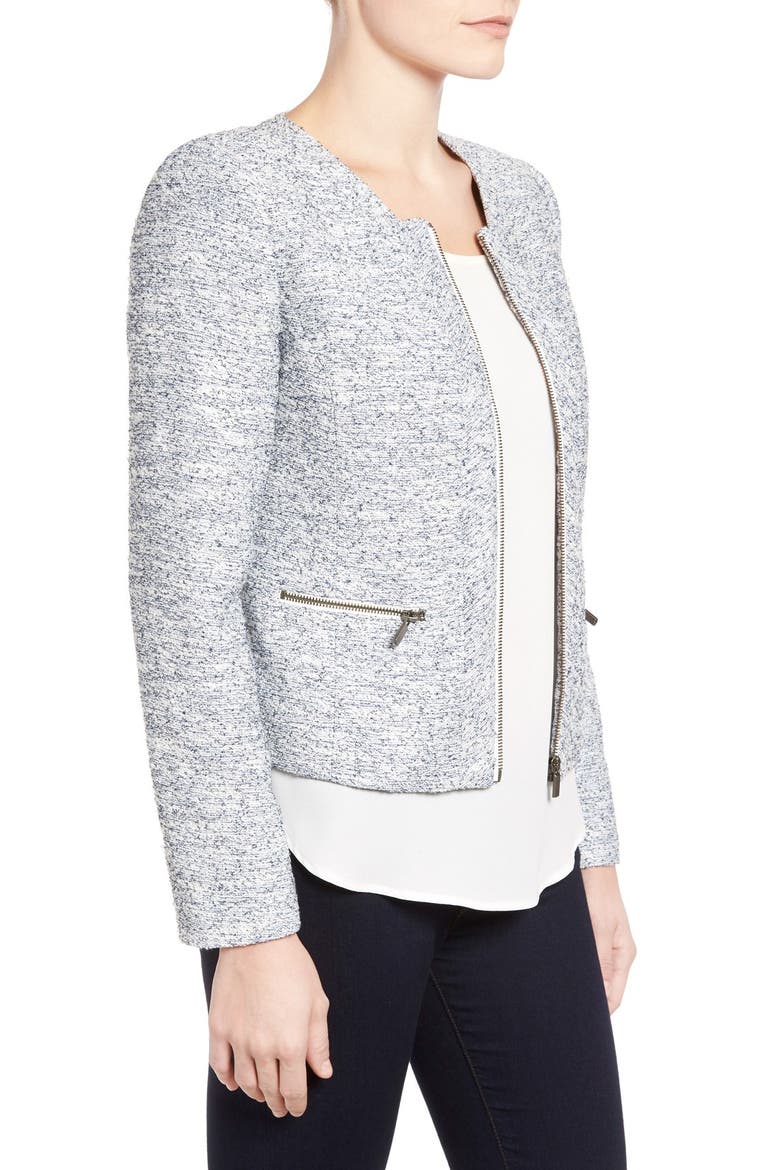 Zip Front Collarless Jacket, Alternate, color, NAVY MELANGE PATTERN